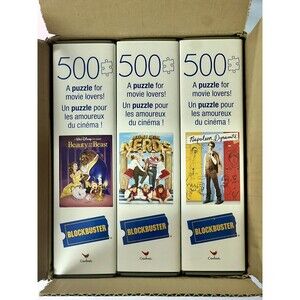 BLOCKBUSTER Puzzle Lot - 500 Piece Beauty/Beast Napoleon Dynamite Revenge/Nerds